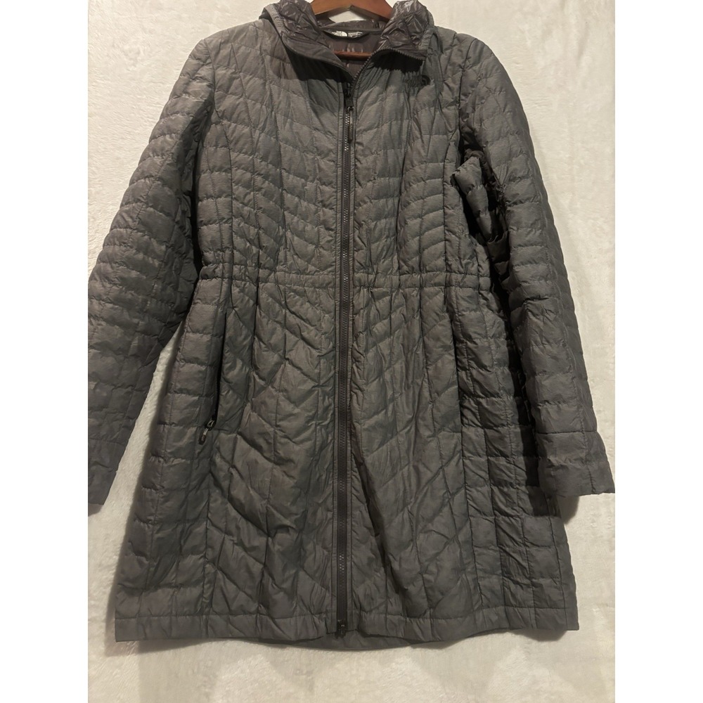 The North Face Women's Puffer Long Coat Gray Large Insulated Hooded Lightweight